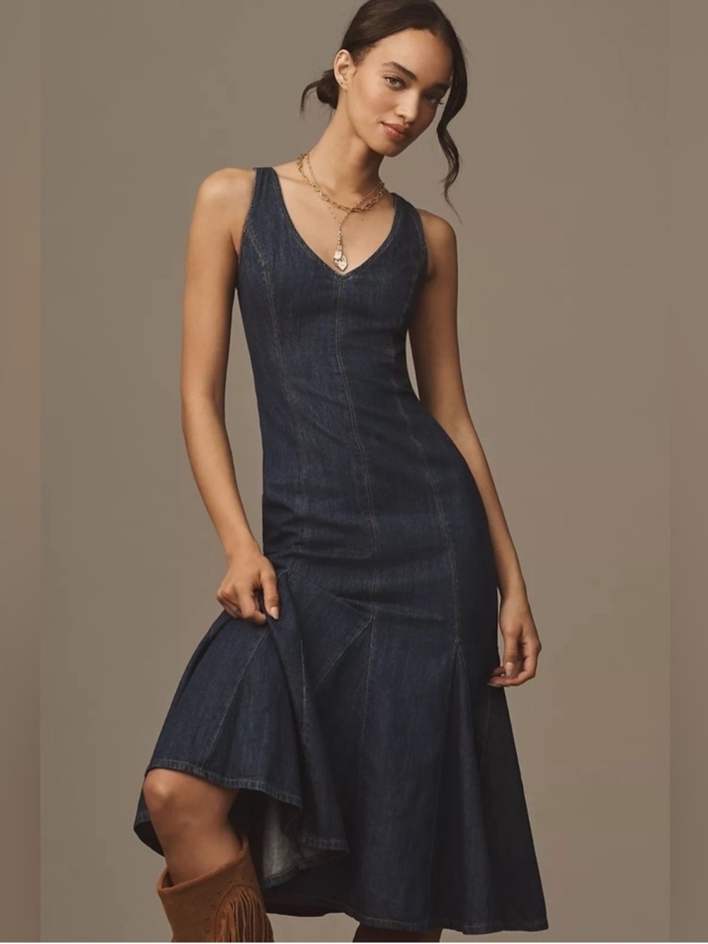 Reformation Serafina Denim Midi Dress Size 6